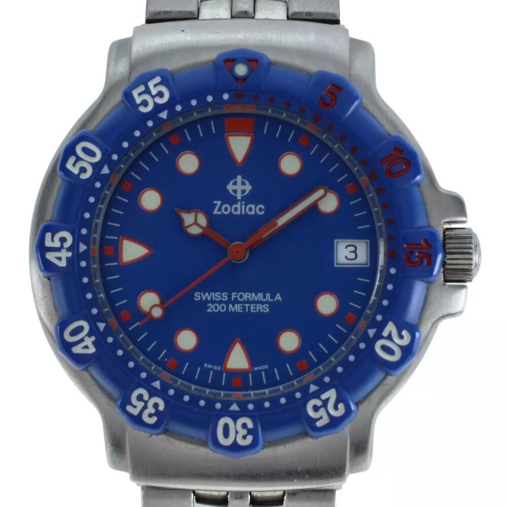 Rare Men's 38mm Blue/ Red ZODIAC Formula 1 Swiss Made Stainless Watch 760.81.60!
